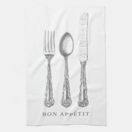Toalla de cocina Bon appétit, tenedor, cuchara, cu