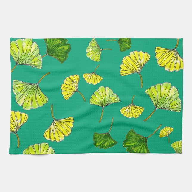 Toalla de cocina botánica de hojas de Gingko elega (Horizontal)