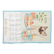 Toalla de cocina calendario con garras siamesas y