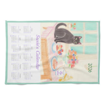 Toalla de cocina calendario Gato Negro y Fiesta de