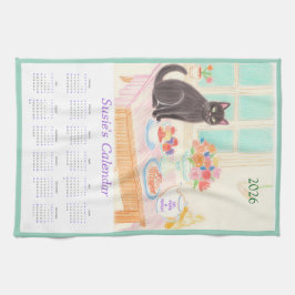 Toalla de cocina calendario Gato Negro y Fiesta de