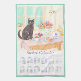 Toalla de cocina calendario Gato Negro y Fiesta de