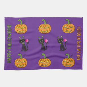 Toalla De Cocina Cat Y Jack-O-Lantern