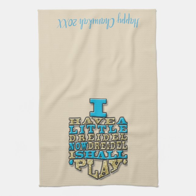 Toalla de cocina "Chanukah/Dreidel Play, Gold/Blue (Vertical)