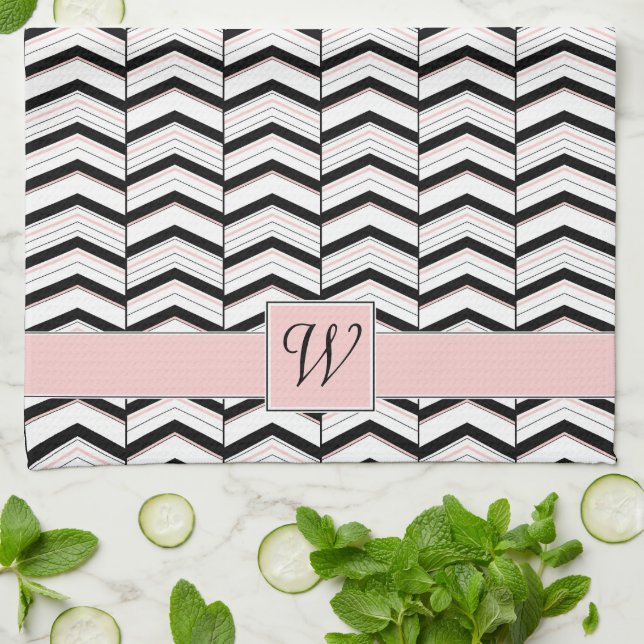 Toalla de cocina Chevron Rosa y Blanco Negro (Doblado)