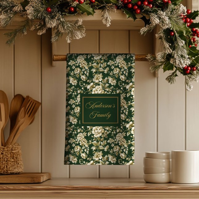 Toalla de cocina chic personalizada de estilo botá (Botanical Style Personalized Chic Kitchen Towel )