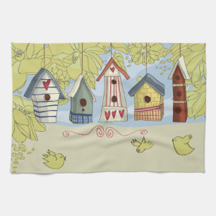Toalla de cocina colorida de los Birdhouses,