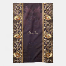 Toalla de cocina con adorno floral dorado y perlas