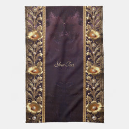 Toalla de cocina con adorno floral dorado y perlas