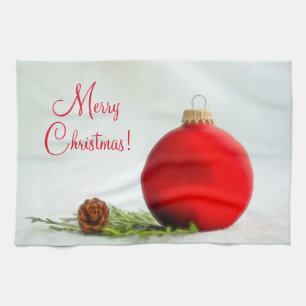 Toalla de cocina con adorno rojo de Feliz Navidad