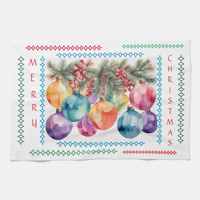 Toalla de cocina con adornos de árbol de Navidad d (Horizontal)