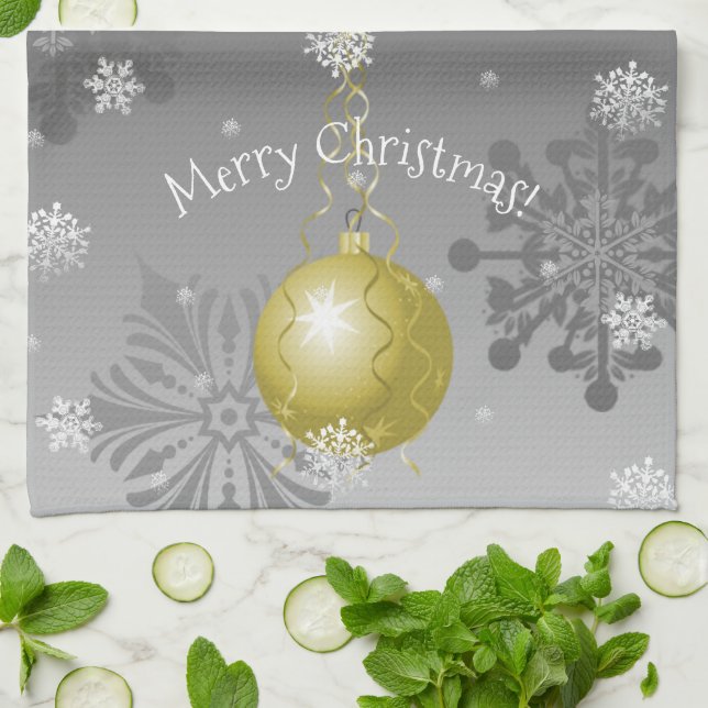 Toalla de cocina con adornos de Navidad Gold Fancy (Doblado)