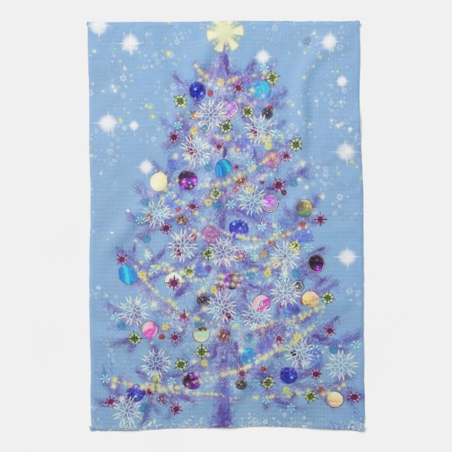 Toalla de cocina con árbol de Navidad decorado (Vertical)