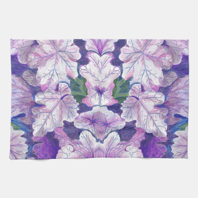Toalla de cocina con arte de hoja botánica púrpura (Horizontal)