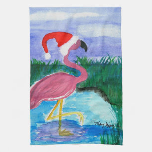 Toalla de cocina con arte de Santa Flamingo