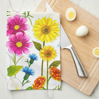 Toalla de cocina con arte floral moderno y brillan