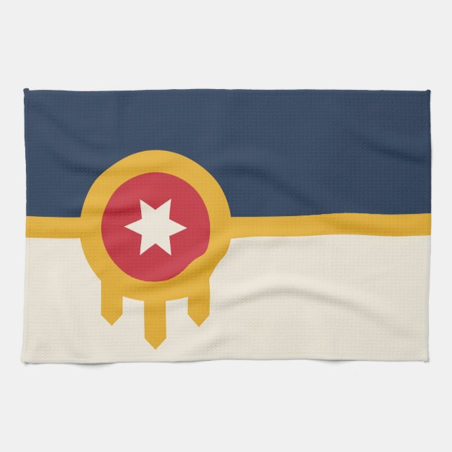 Toalla de cocina con bandera de Tulsa, Oklahoma (Horizontal)