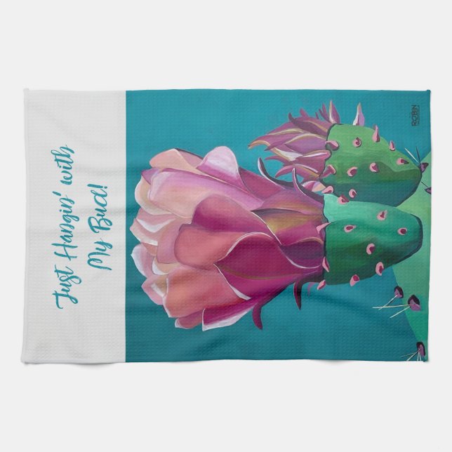 Toalla de cocina con cactus de oreja espesa (Horizontal)