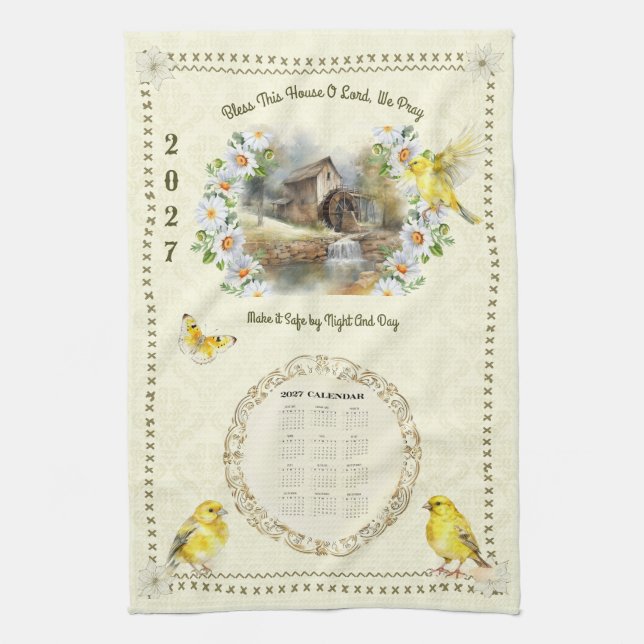 Toalla de cocina con calendario 2027 Bendición de  (Vertical)