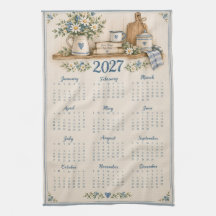 Toalla de cocina con calendario Vintage 2027
