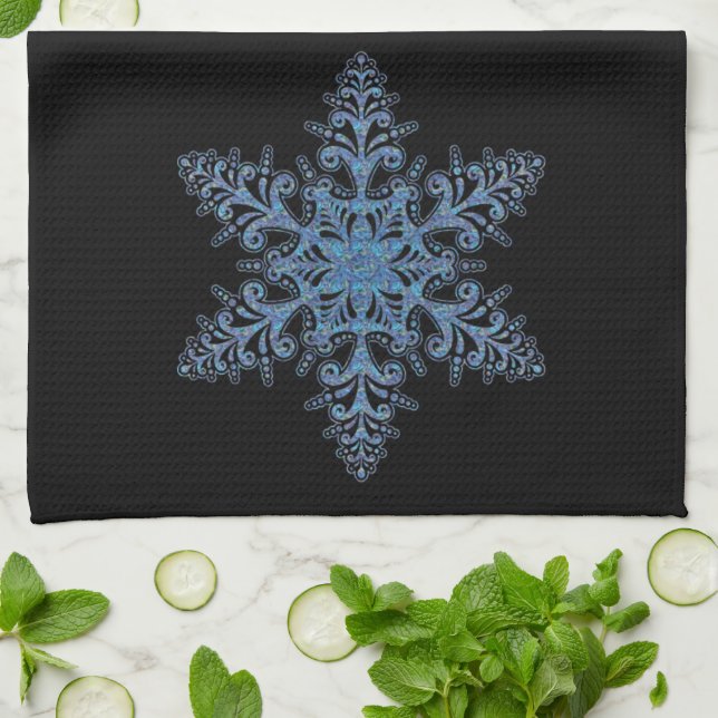 Toalla de cocina con copo de nieve azul (Doblado)