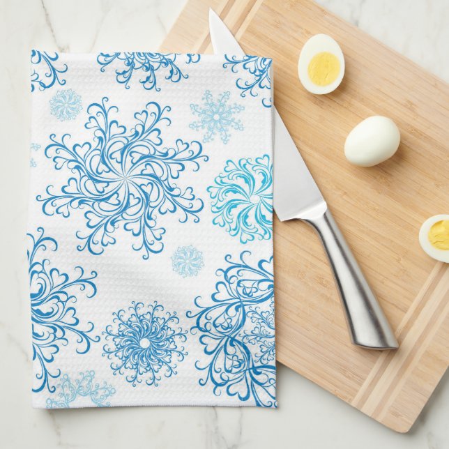 Toalla de cocina con copos de nieve de Navidades b (Doblado Cuarto)