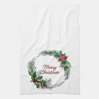 Toalla de cocina con corona de Feliz Navidad