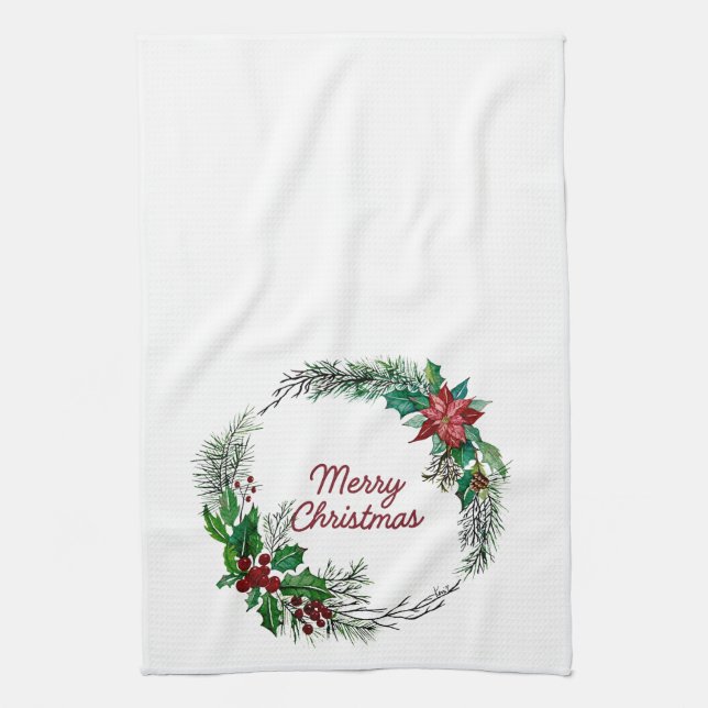 Toalla de cocina con corona de Feliz Navidad (Vertical)