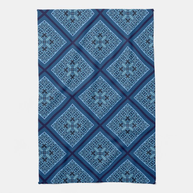 Toalla de cocina con diamante azul y patrón de mos (Vertical)