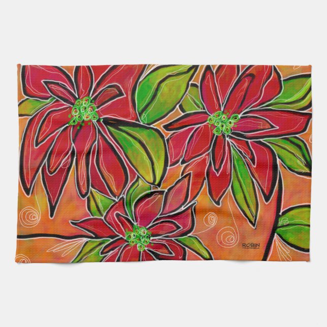  TOALLA DE COCINA con diseño de Poinsettia (Horizontal)