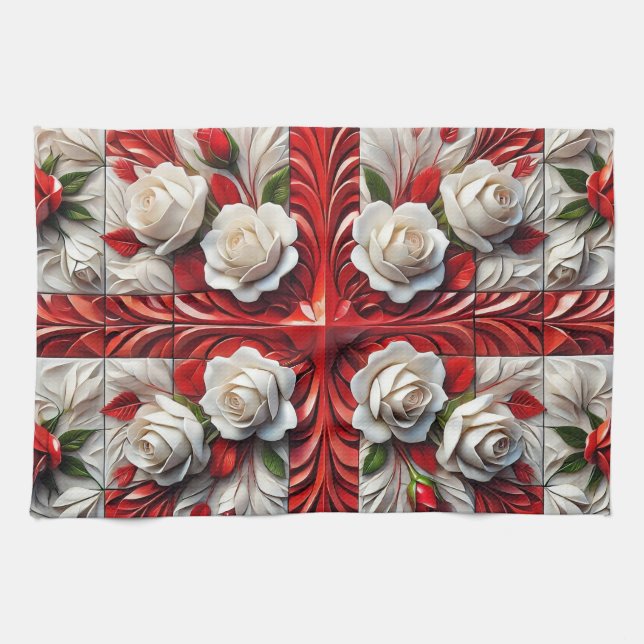Toalla de cocina con diseño de Rosas ingleses (Horizontal)