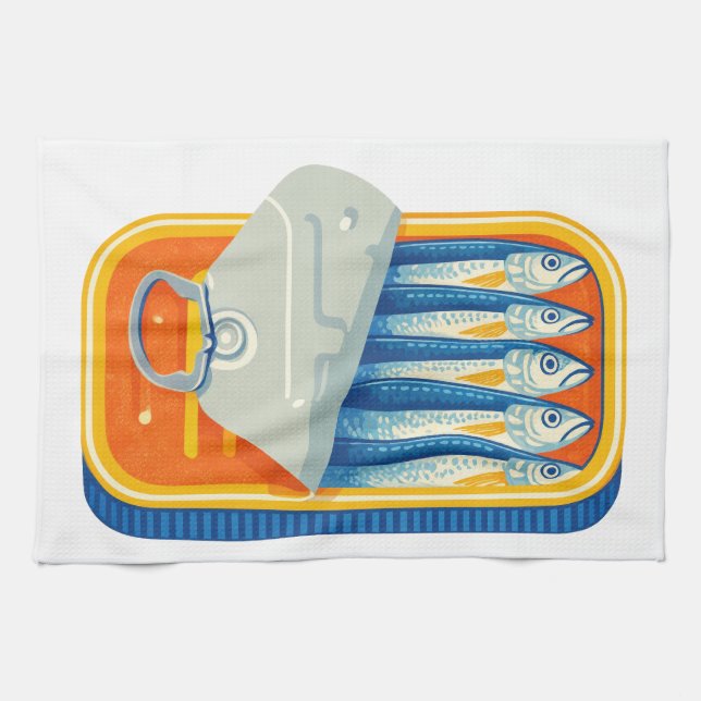 Toalla de cocina con diseño de sardinas (Horizontal)