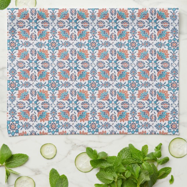 Toalla de cocina con estampado de aciano rojo azul (Doblado)