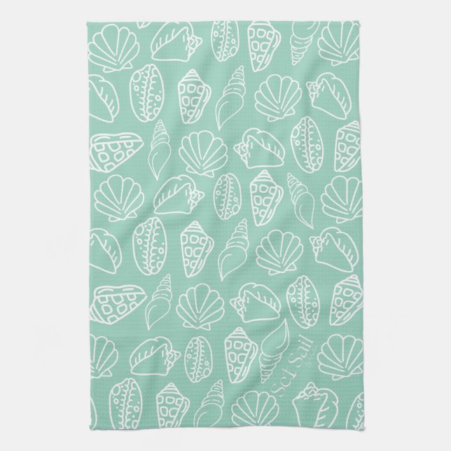Toalla de cocina con estampado de conchas dibujada (Vertical)