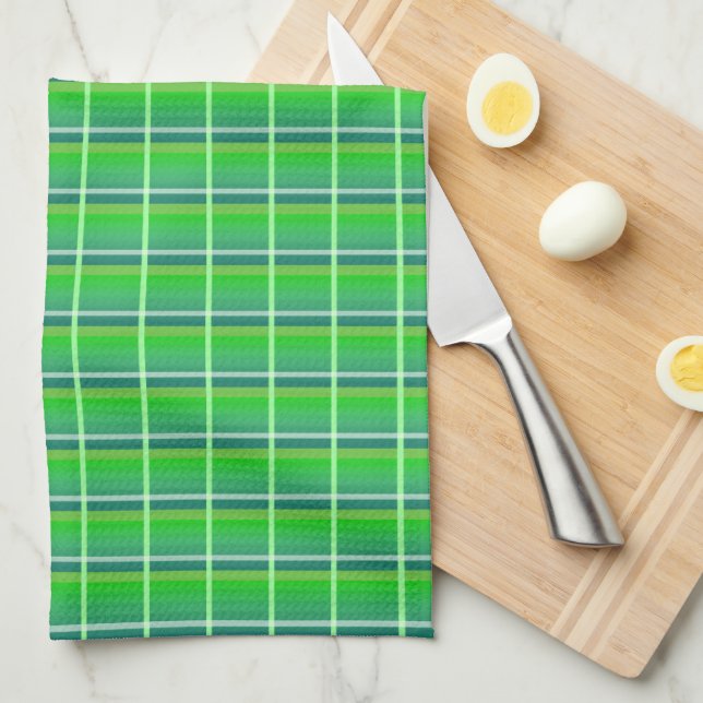 Toalla de cocina con estampado de cuadros verde re (Doblado Cuarto)