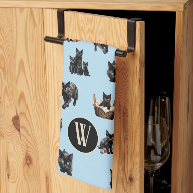 Toalla de cocina con estampado de gatos negros (Pliegue de tercios)