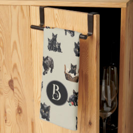 Toalla de cocina con estampado de gatos negros