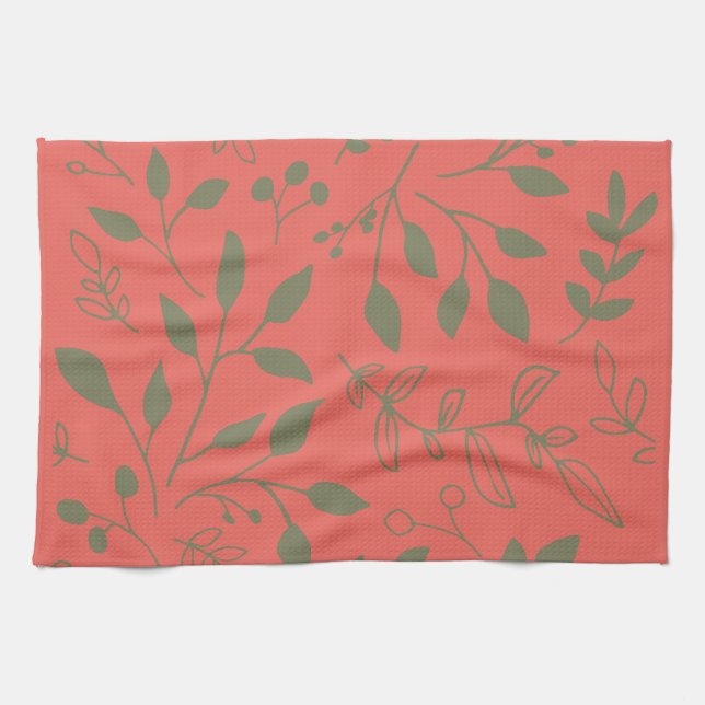 Toalla de cocina con estampado de hojas del bosque (Horizontal)