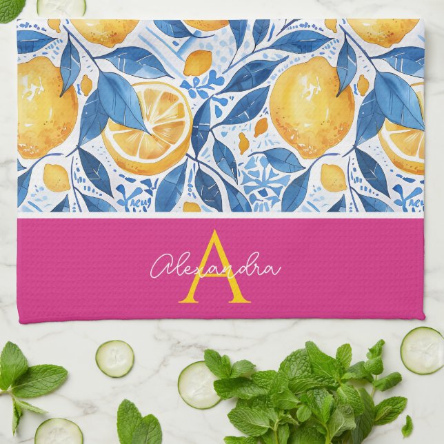 Toalla de cocina con estampado de limón personaliz (Doblado)