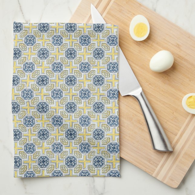 Toalla de cocina con estampado geométrico azul ama (Doblado Cuarto)