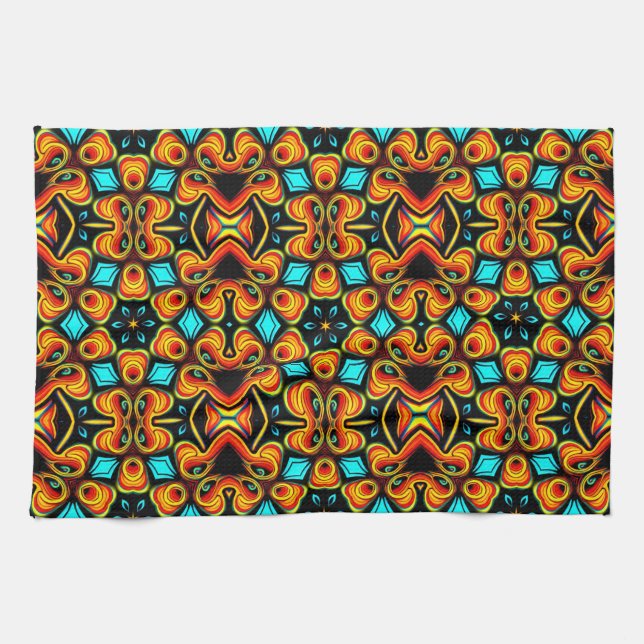 Toalla de cocina con estampado rojo naranja (Horizontal)