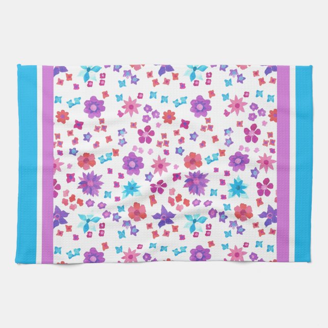 Toalla de cocina con flor de fondo blanco (Horizontal)