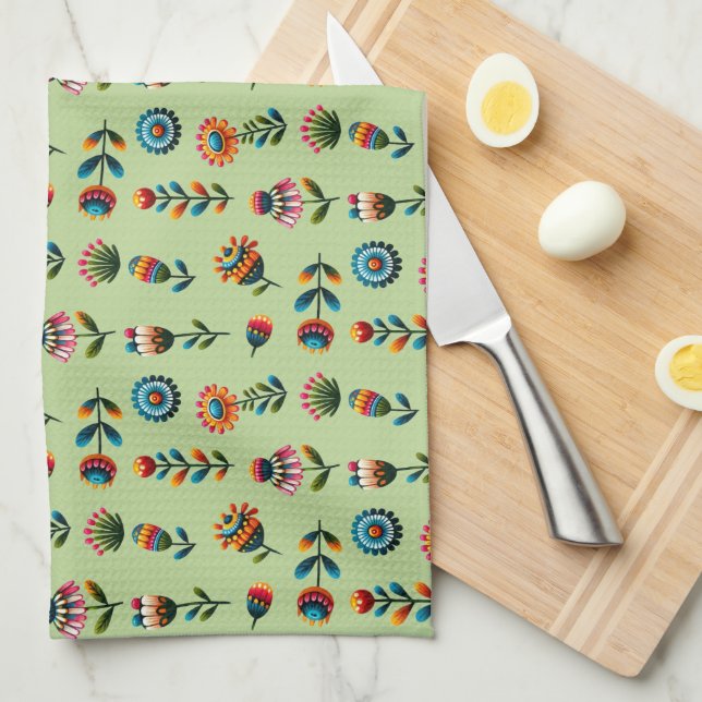Toalla de cocina con flores de arte folclórico (Doblado Cuarto)