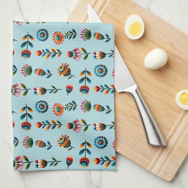 Toalla de cocina con flores de arte folclórico (Doblado Cuarto)