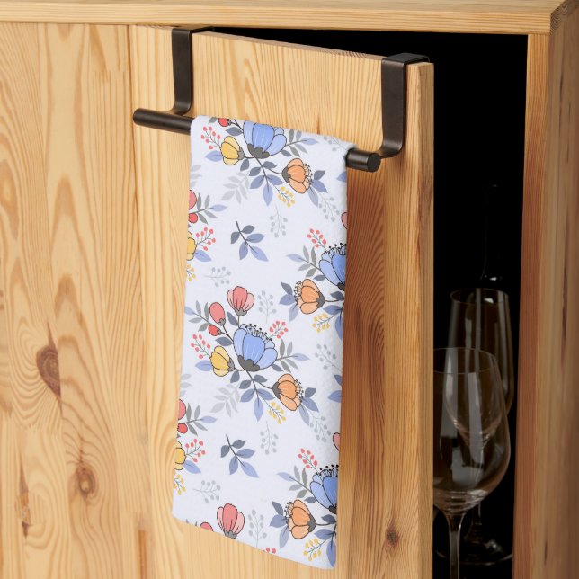 Toalla de cocina con flores de mano blanda (Pliegue de tercios)