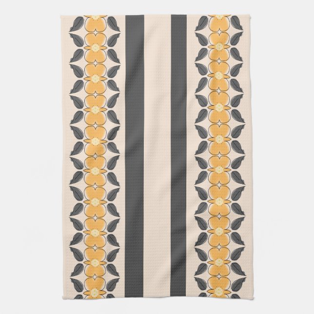 Toalla de cocina con flores de naranja y gris (Vertical)