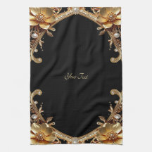 Toalla de cocina con flores decorativas doradas