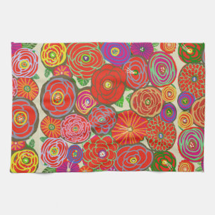 Toalla de cocina con flores rojas