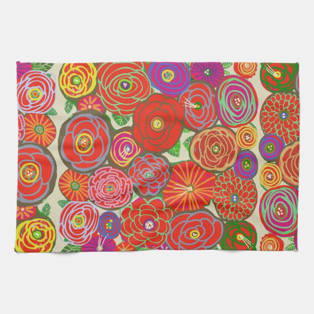 Toalla de cocina con flores rojas (Horizontal)