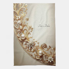 Toalla de cocina con floritura dorada ornamentada